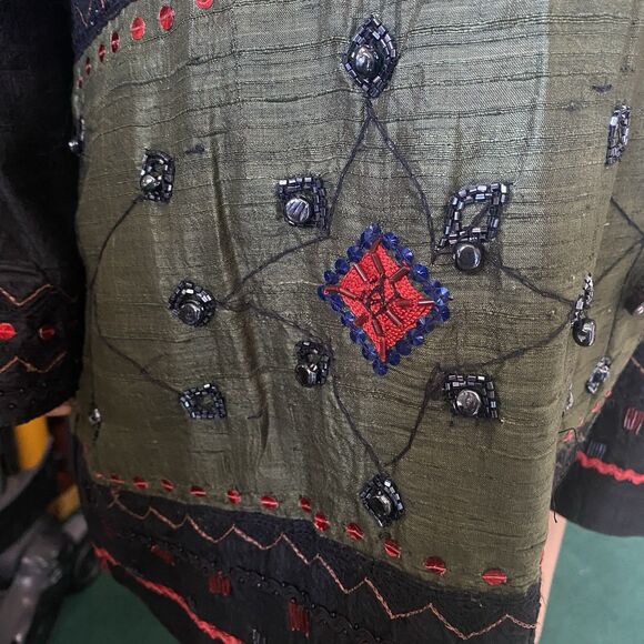 Ulla Popken Vintage Beaded Silk Jacket 24 26 Button Front Art to Wear Boho - Picture 13 of 15